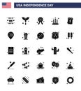 25 USA Solid Glyph Pack of Independence Day Signs and Symbols of location; wedding; star; love; light Royalty Free Stock Photo