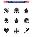 9 USA Solid Glyph Pack of Independence Day Signs and Symbols of money; plent; dessert; usa; flower