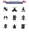 9 USA Solid Glyph Pack of Independence Day Signs and Symbols of smart phone; cell; rocket; wine glass; beer