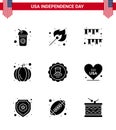 9 USA Solid Glyph Signs Independence Day Celebration Symbols of drink; usa festival; american day; pumpkin; party