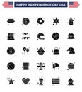 25 USA Solid Glyph Signs Independence Day Celebration Symbols of usa; star; badge; police; food