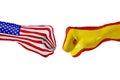 USA and Spain flag. Concept fight, business competition, conflict or sporting events Royalty Free Stock Photo