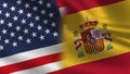 Usa Spain Realistic Half Flags Together