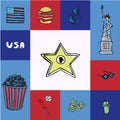 USA Squared Vector Concept with Doodles