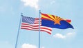 USA and state Arizona, two flags waving against blue sky Royalty Free Stock Photo