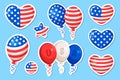 Vector set of stickers for Independence day. USA hearts, balloons and star