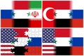 Usa syria russia iran turkey flags