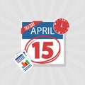 USA Tax Day Warning Icon, April 15th, the Federal Income Tax Deadline Reminder on a Flat Calendar Design with Red Marker Royalty Free Stock Photo