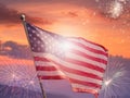 USA 4th of july independence day background of american flag with fireworks, Celebration Concept Royalty Free Stock Photo