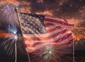 USA 4th of july independence day background of american flag with fireworks, Celebration Concept Royalty Free Stock Photo