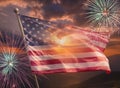 USA 4th of july independence day background of american flag with fireworks, Celebration Concept Royalty Free Stock Photo