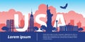 Usa top famous landmark silhouette style,USA text within,travel and tourism Royalty Free Stock Photo