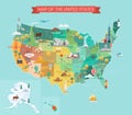 USA tourist map with famous landmarks and state names