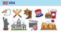 USA Travel Destination Promotional Poster With Country Symbols