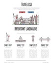 USA travel infographics in linear style