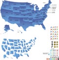 USA travel map with states and pins and flags for destinations