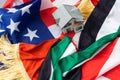 USA and UAE flags and toy house Royalty Free Stock Photo