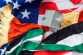 USA and UAE flags and toy house Royalty Free Stock Photo