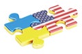 USA and Ukraine puzzles from flags, relation concept. 3D rendering