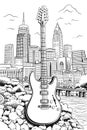 Nashville cityscape black and white vector coloring pag