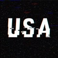 USA vector glitch text. Patriotic background with anaglyph 3D effect. Creative illustration, web template for american