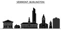 Usa, Vermont, Burlington architecture vector city skyline, travel cityscape with landmarks, buildings, isolated sights