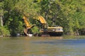 USA, Vermont: Excavator - Cleaning up a River