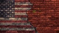 USA versus China, the two flags on an old brick wall