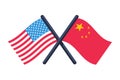 USA versus China. War America China. Two flags cross will cross.