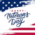 USA Veterans Day greeting card with brush stroke background in United States national flag colors and hand lettering. Royalty Free Stock Photo