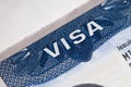 Travel USA visa in passport close-up Royalty Free Stock Photo