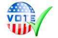 The USA vote badge with check mark, Election in the USA, concept. 3D rendering Royalty Free Stock Photo