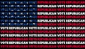 A USA vote republican 2020 text illustration design aligned with the red, white and blue stars and stripes of the American flag