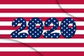USA vote 2020.Text with American flag inside the text. Vector illustration on striped background. American flag in letters. Royalty Free Stock Photo