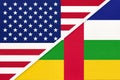 USA vs Central Africa national flag from textile. Relationship between two american and african countries Royalty Free Stock Photo