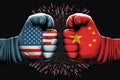 USA vs China conflict, fight or conflict between two countries. United states and China boxing gloves. Generative AI