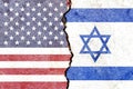 USA VS Israel flags on cracked wall, political conflict concept Royalty Free Stock Photo