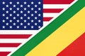 USA vs Congo national flag from textile. Relationship between two american and african countries Royalty Free Stock Photo