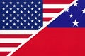 USA vs Samoa national flag from textile. Relationship between american and Oceania countries