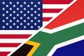 USA vs South Africa national flag from textile. Relationship between two american and african countries Royalty Free Stock Photo