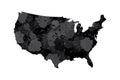 USA watercolor map vector illustration using black color paint on white background