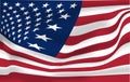 USA waving flag set of vector illustration. Stripes and stars of American wavy realistic flag as a patriotic symbol Royalty Free Stock Photo