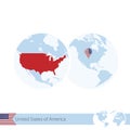 USA on world globe with flag and regional map of USA Royalty Free Stock Photo