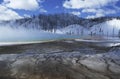 USA Wyoming Yellowstone National Park Grand Prismatic Spring Mist Over Hot Spring In Winter Landscape