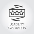 Usability evaluation line icon. User quality assessment label. Rating star symbol. Best choice, recognition concept sign