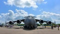 USAF Boeing C-17 Globemaster III military transport aircraft on display at Singapore Airshow