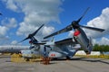 USAF Boeing V-22 Osprey tilt rotor aircraft on display at Singapore Airshow Royalty Free Stock Photo