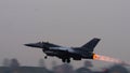 USAF Fighter Jet Afterburner Takeoff Against Grey Sky, With Copy Space