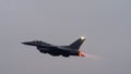 USAF Fighter Jet Afterburner Takeoff Against Grey Sky, With Copy Space