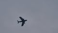 USAF military combat jet airplane of Cold War 1950s in flight in cloudy sky